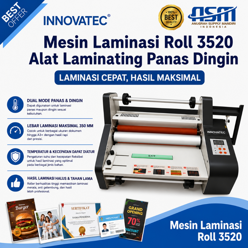 Mesin Laminasi Roll 3520 Alat Laminating Panas Dingin