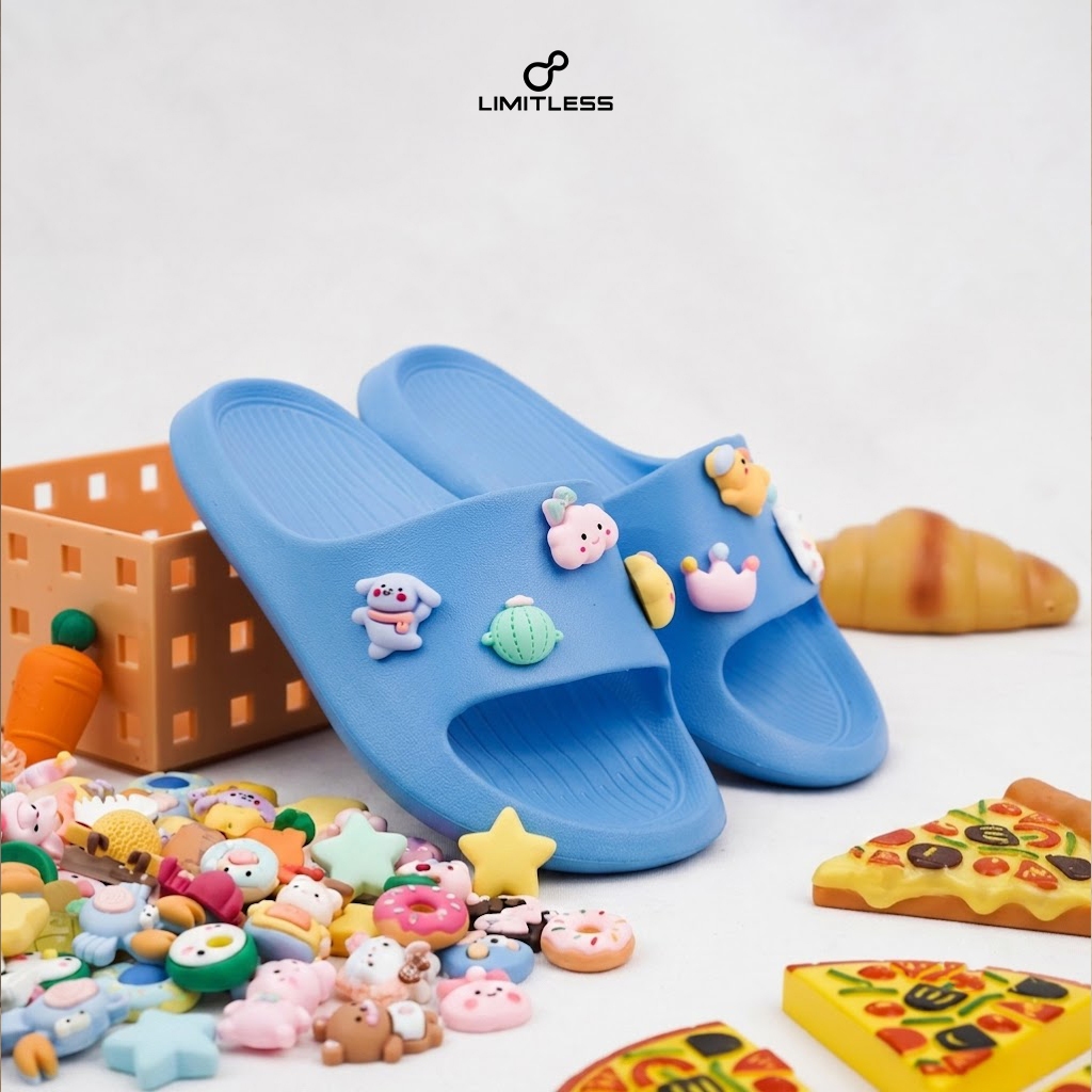 Sandal Anak Laki Laki Perempuan Sendal Selop Anak Stiker 3D Limitless Sandal Anak Cewek Empuk Lucu