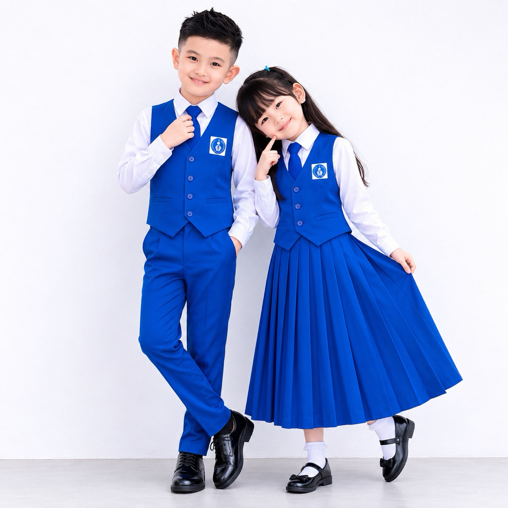 Seragam TK Biru Putih Seragam TK Nasional Biru Panjang Muslim Baju Paud Dengan Rompi Biru