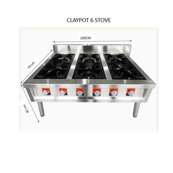 Kompor Gas 6 Mata Stainless Steel Komersial | Claypot Stove 6 Burner Dapur Profesional
