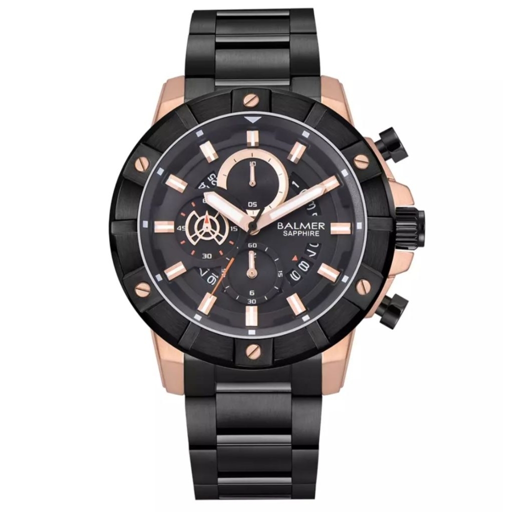 Jam Tangan Balmer 8813 Full Hitam Kombinasi Rosegold Cowok
