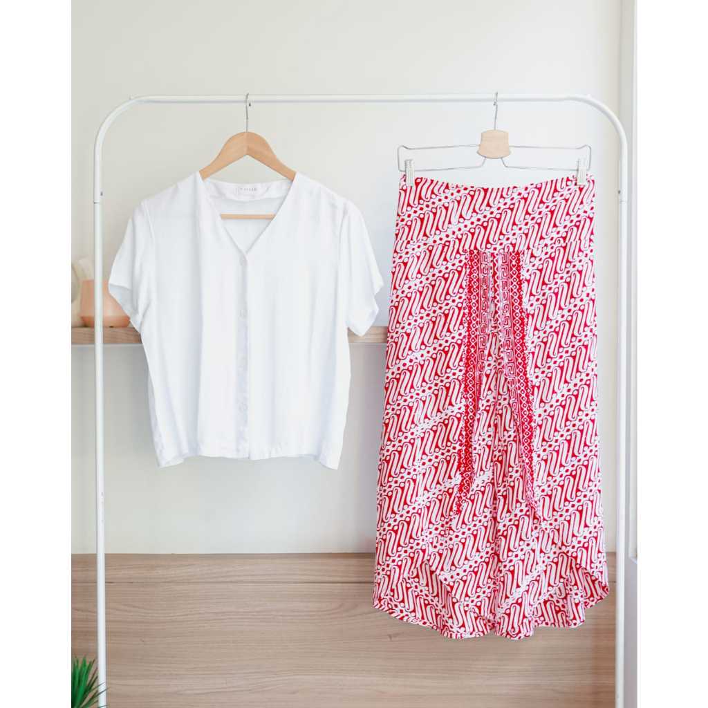 SETELAN KEMEJA PUTIH CROP TSHIRT ONESET BAWAHAN KULOT BATIK HIGH WAIST SET OUTERWEAR SET CULLOTE BAT