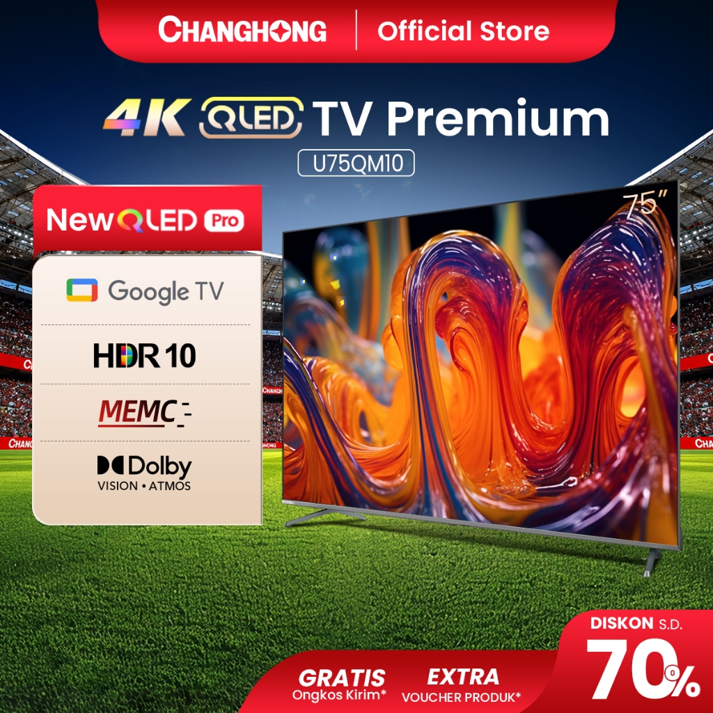 Changhong QLED TV 4K 75 inch Google Smart QLED PRO Digital TV Dolby Audio DBX-TV Google Play Netflix