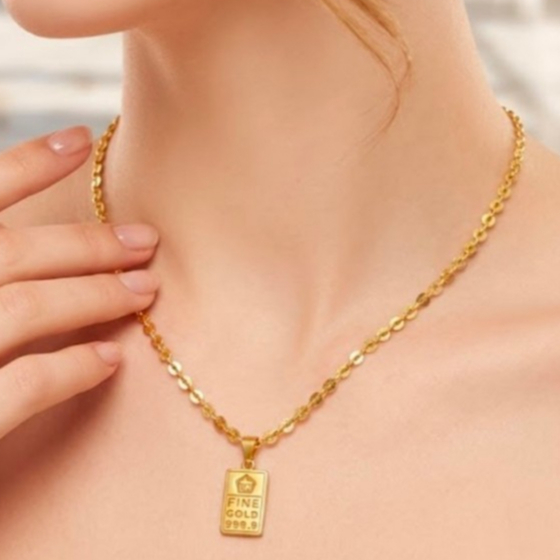 Kalung Rantai Nori Bulat Rapat Dengan Liontin Kotak Model Antam Kait Lobster Embos 750