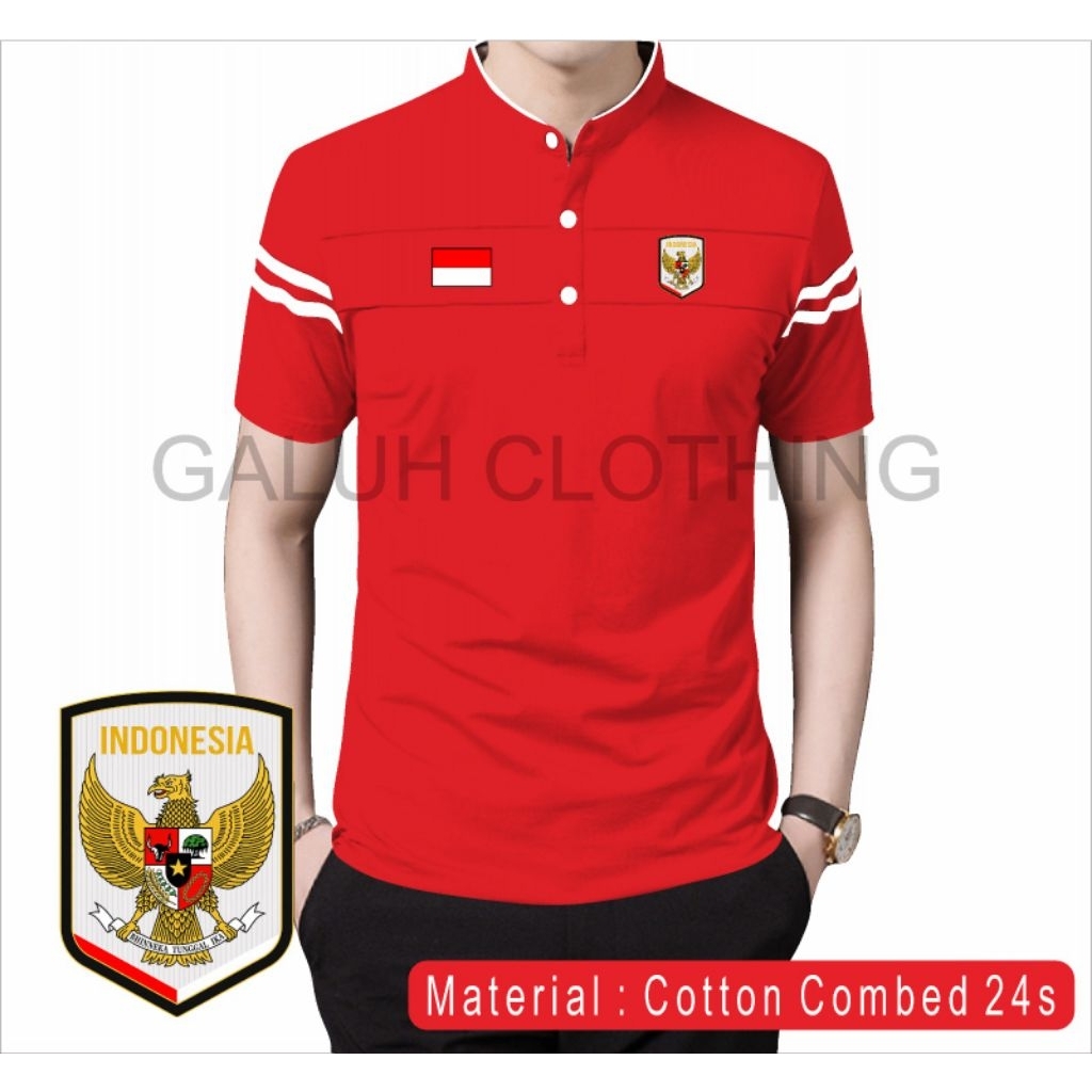 kaos polo shirt kerah shanghai mandarin pria edisi timnas garuda indonesia baju agustusan keren terb