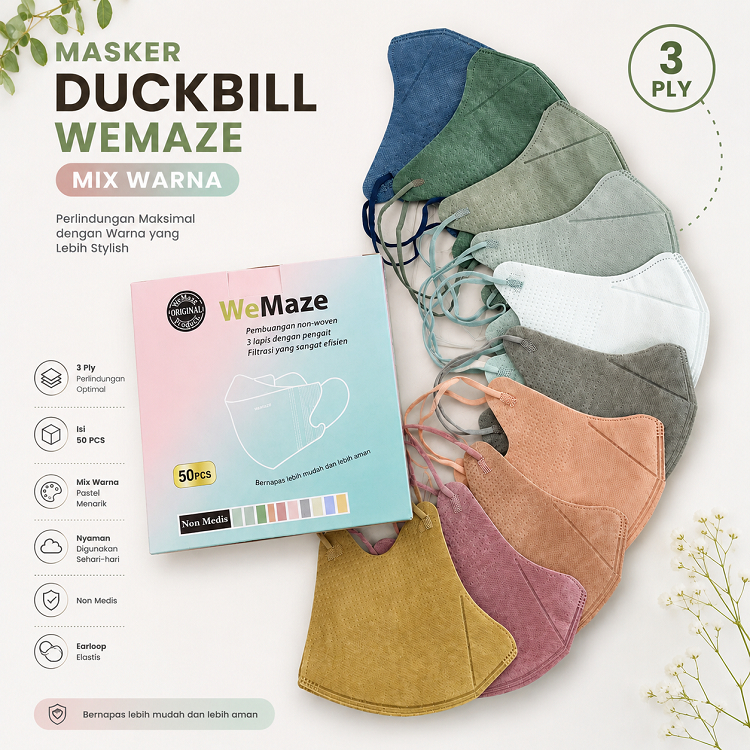 MASKER  DUCKBILL WEMASK WARNA / POLOS ISI 50PC BOX MOLANDI