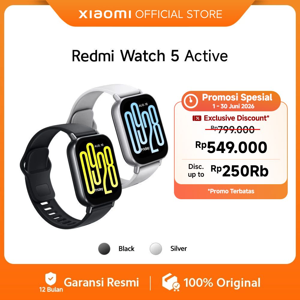 Xiaomi Redmi Watch 5 Active |  2.0" LCD Display | Mendukung 140+ mode olahraga | Tahan air 5ATM | Ba