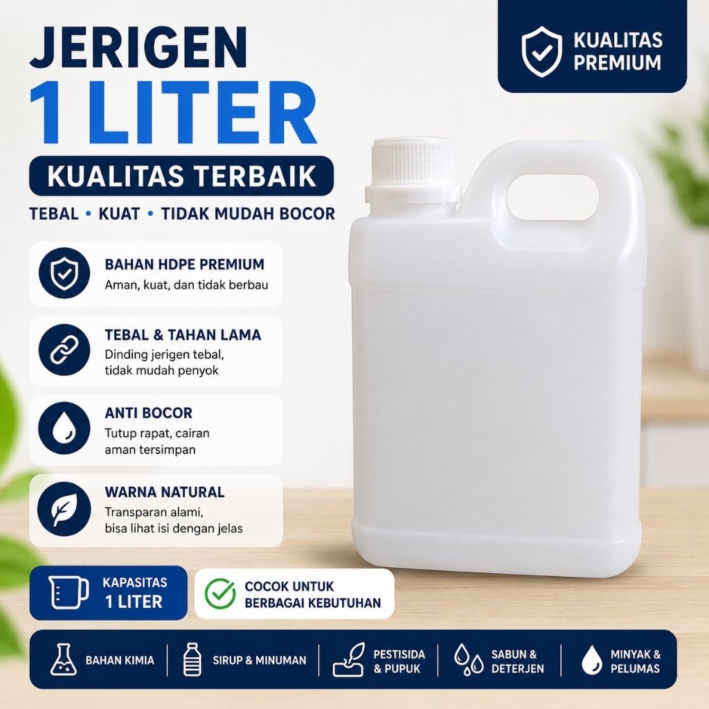 Jerigen 1 liter pendek, kualitas terbaik,tebal, natural