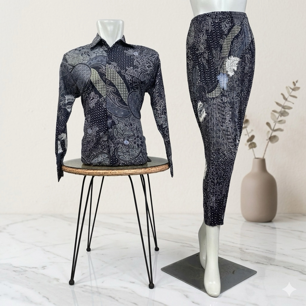 Set Rok Couple Batik - Set Couple Rok Batik - Set Rok Plisket Kemeja Batik - Kemeja Couple Rok Plisk