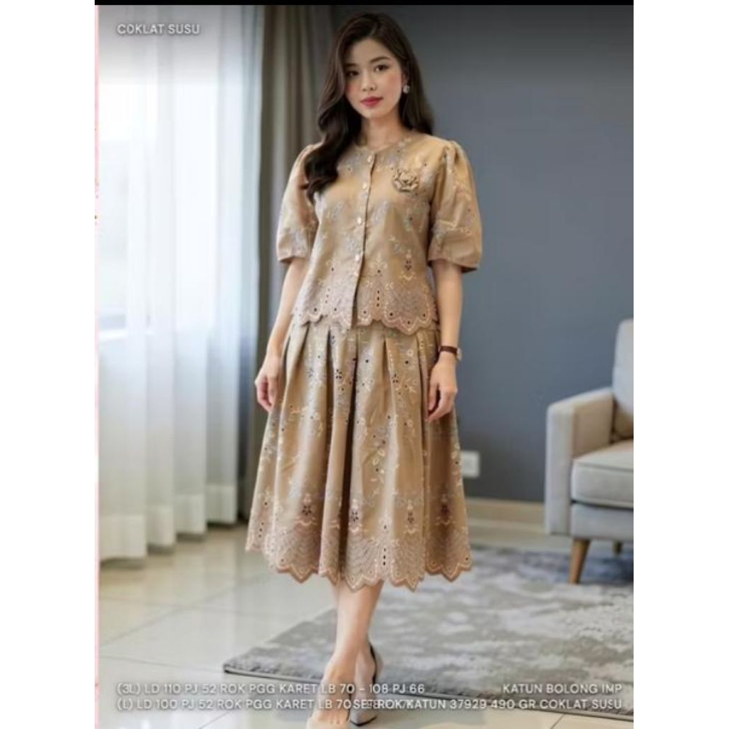 K1045 Set rok katun bolong - setelan katun bolong - set atasan dan rok katun bolong