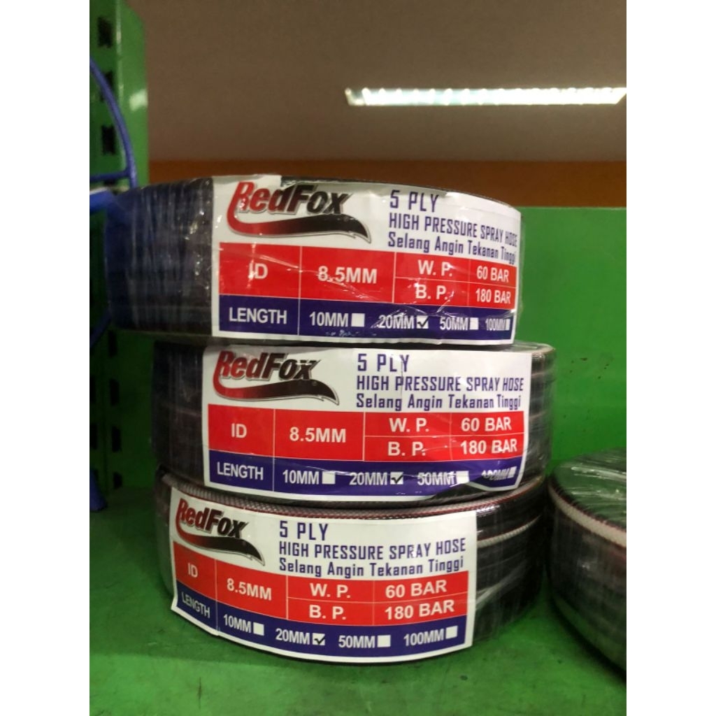 = HIGH PRESSURE SPRAY HOSE 5 PLY / SELANG ANGIN KOMPRESOR 20METER REDFOX