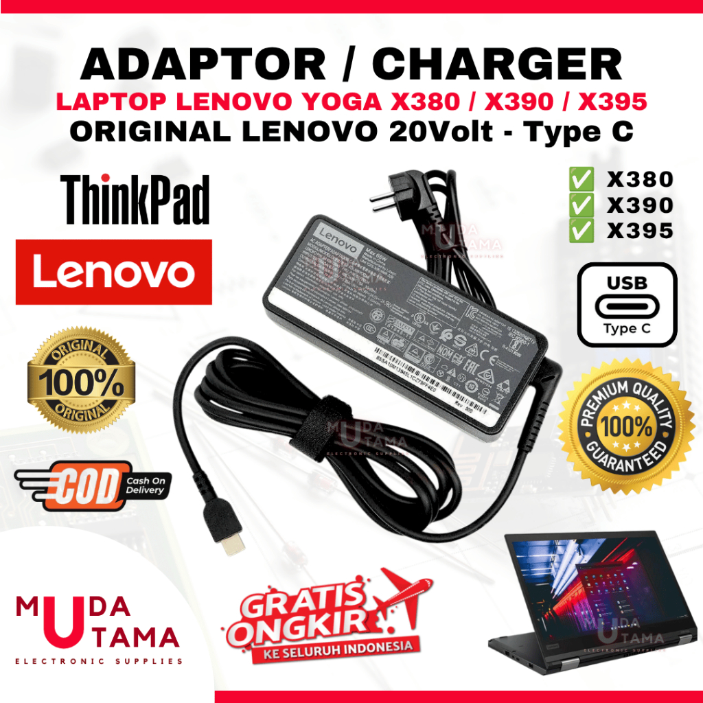 Adaptor Charger Laptop LENOVO Thinkpad X380 X390 X395 Type C Original - Adaptor Laptop LENOVO Thinkp