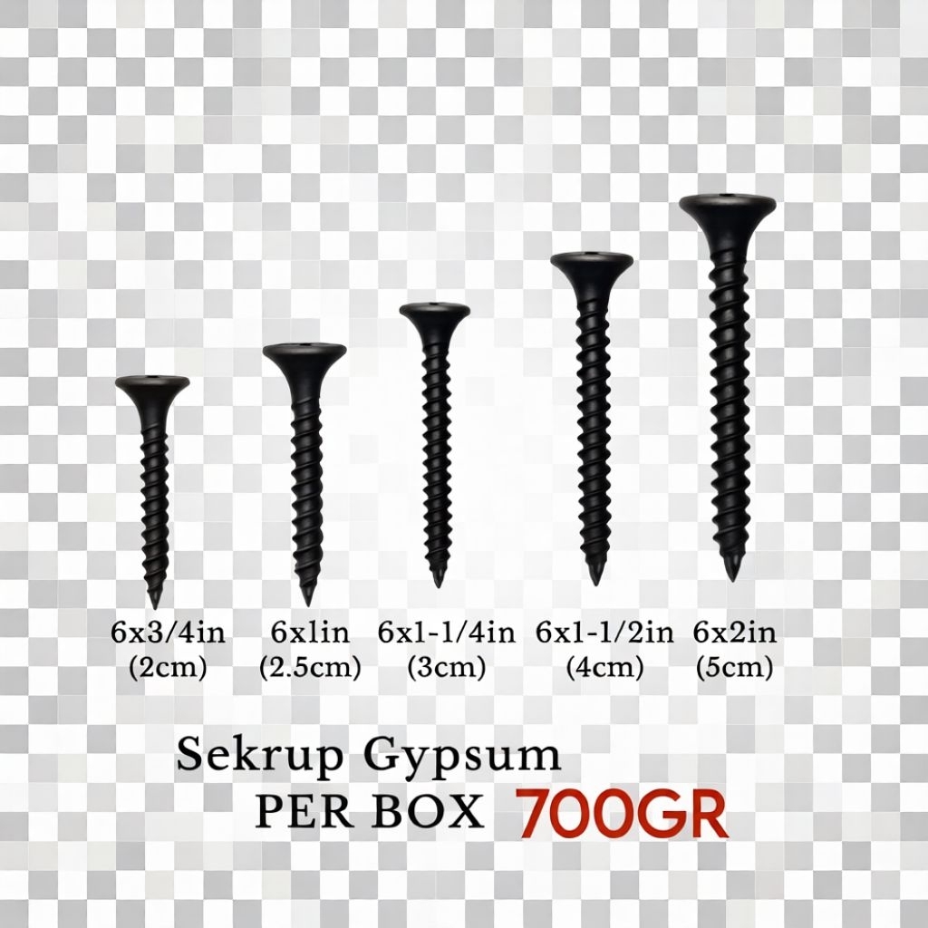 Sekrup Gipsum 2cm 2.5cm 3cm 4cm 5cm 1 kotak 700 gr scrup driwall 700GR scrup gypsum hitam - Tajam, T