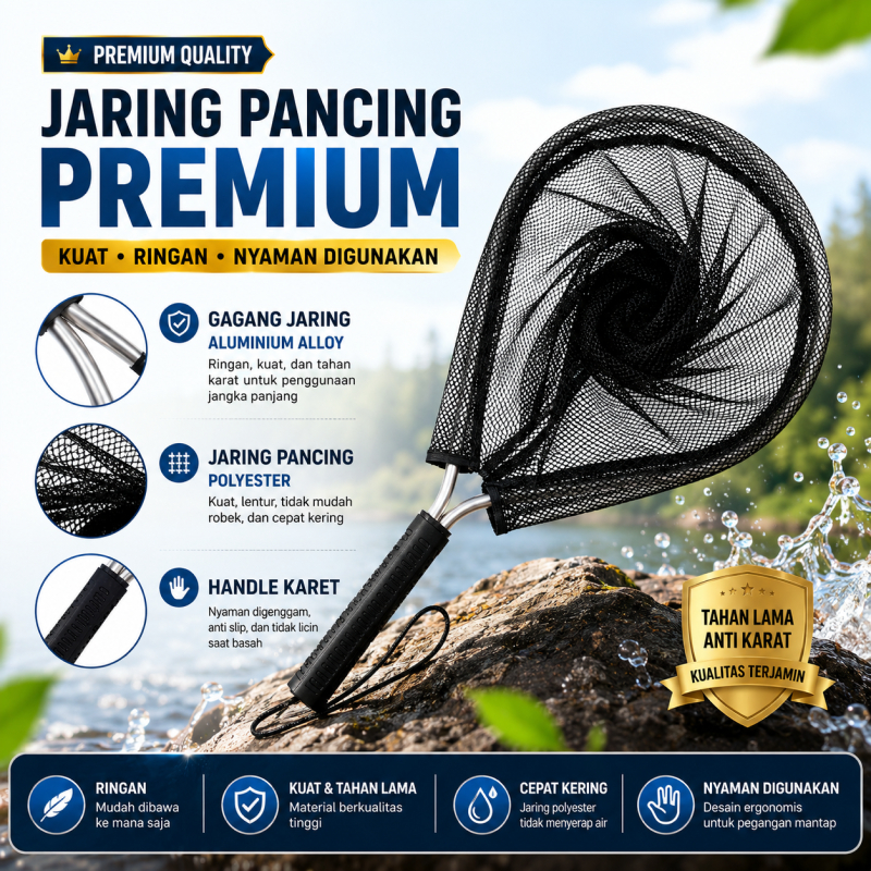 Jaring Serokan Ikan Portable Folding Landing Net Jala Tangkap Ikan Saringan Serokan Ikan Almunium Se