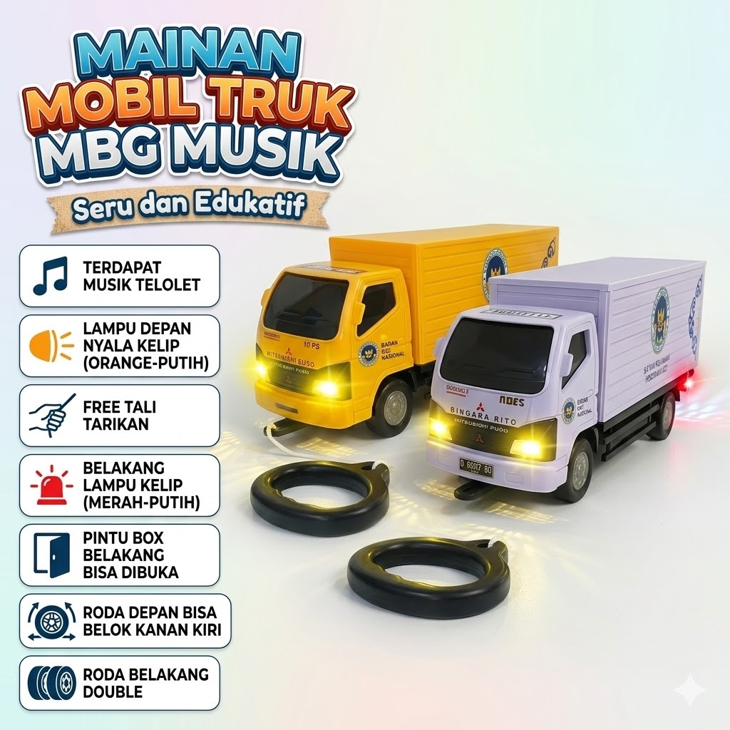 MAINAN MOBIL TRUK BOX MBG / MAINAN MOBIL MBG MUSIK TELOLET DAN LAMPU LED