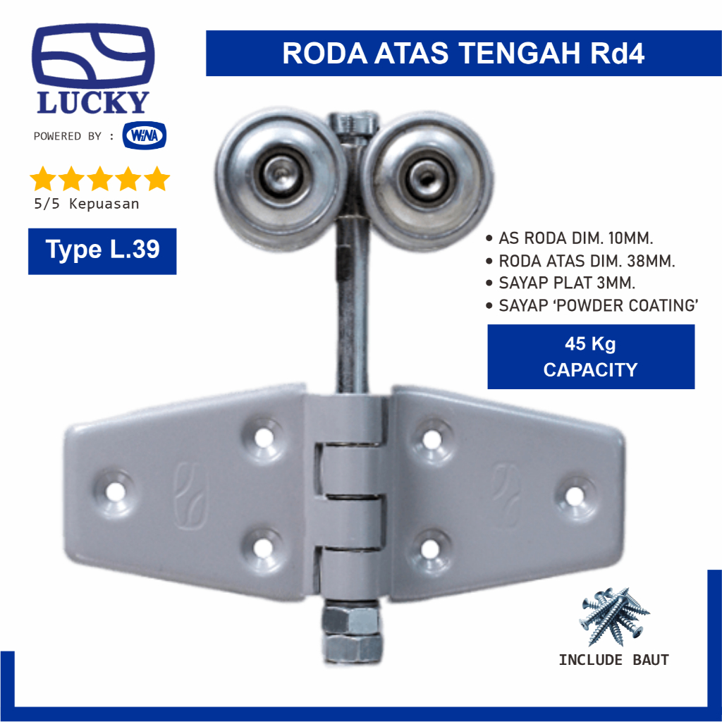 LUCKY L39 RD4 Roda Atas Tengah Engsel Rel Pintu Garasi Kayu Aluminium uPVC 100% Original