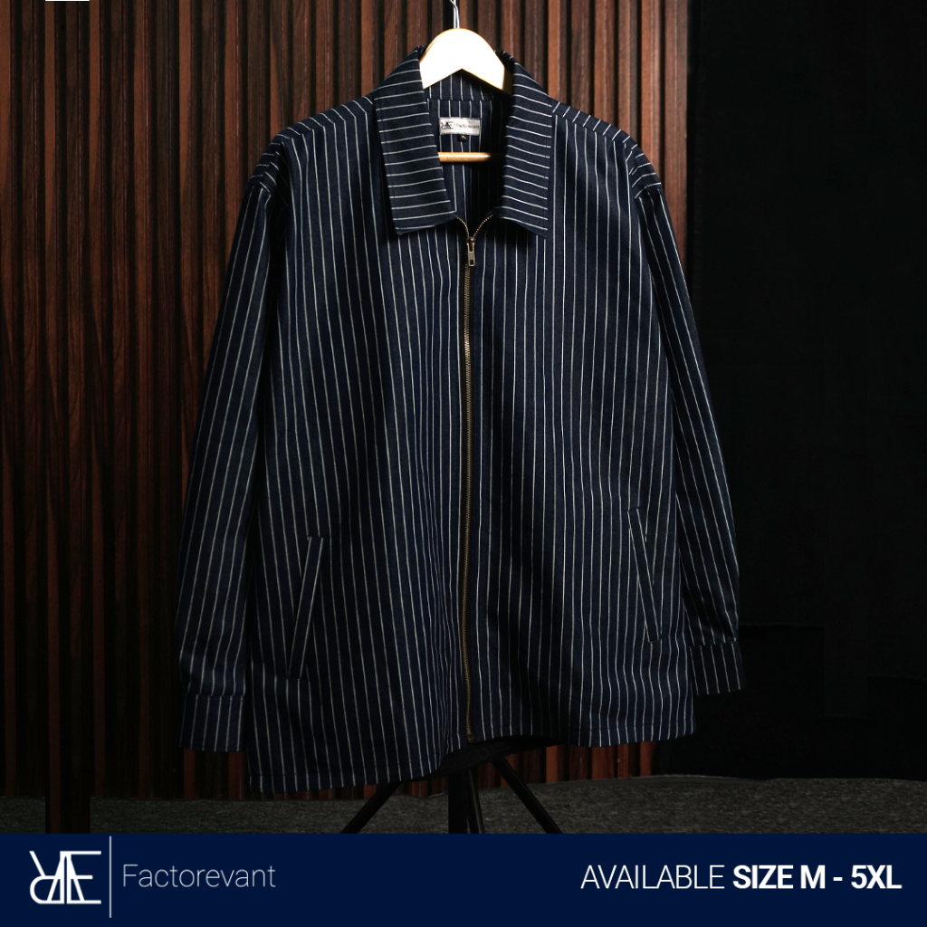 REEVANT Jaket Pria Work Denim Striped Navy Bigsize Jumbo Ukuran M-5XL