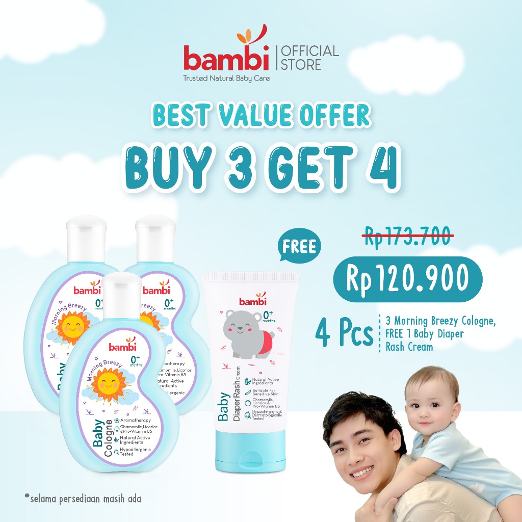 Bambi Baby Cologne Morning Breezy 100ml | Parfume Bayi Kulit Normal - Sensitif