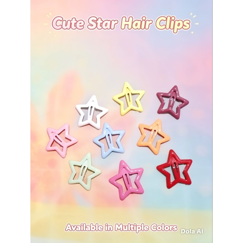Jepit Rambut Bintang isi 20 pcs  Warna-Warni Pastel, Bold, dan Random dengan Desain Lucu