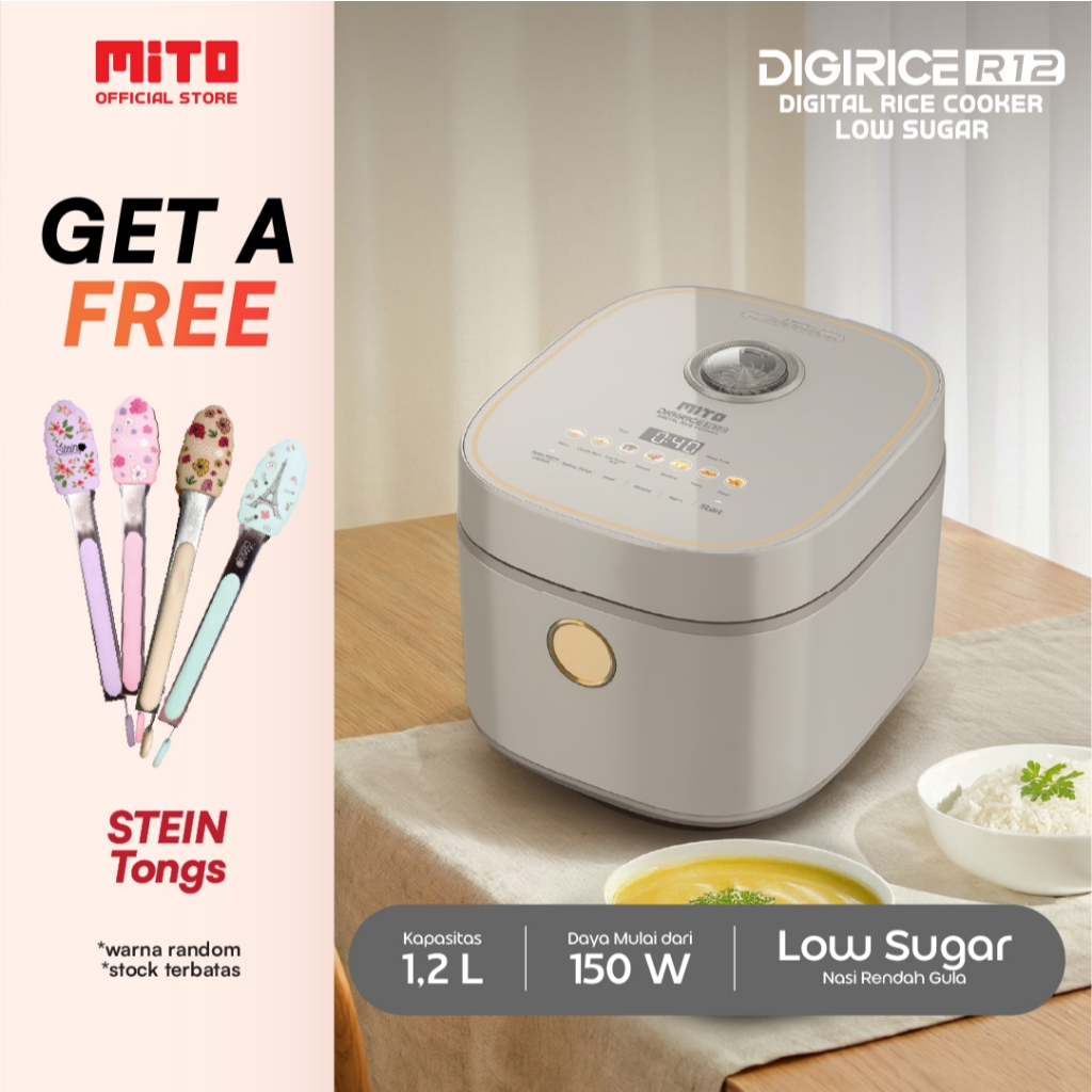 MITO Digital Rice Cooker 1.2 Liter R12 - Rice Cooker Low Sugar dengan 8 Menu Preset, Inner Pot Anti 