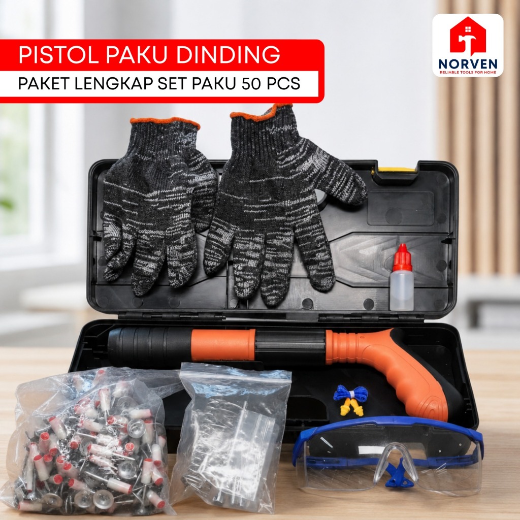 Paku Tembak Beton SET LENGKAP 50 Pcs Paku Nail Gun Ramset Tembak Beton Ramset Gun Alat Paku Tembak