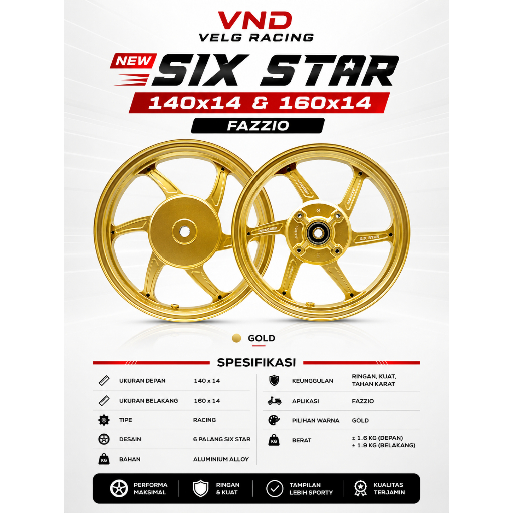 VND Velg Racing Six Star 140x14 & 160x14 - Fazzio