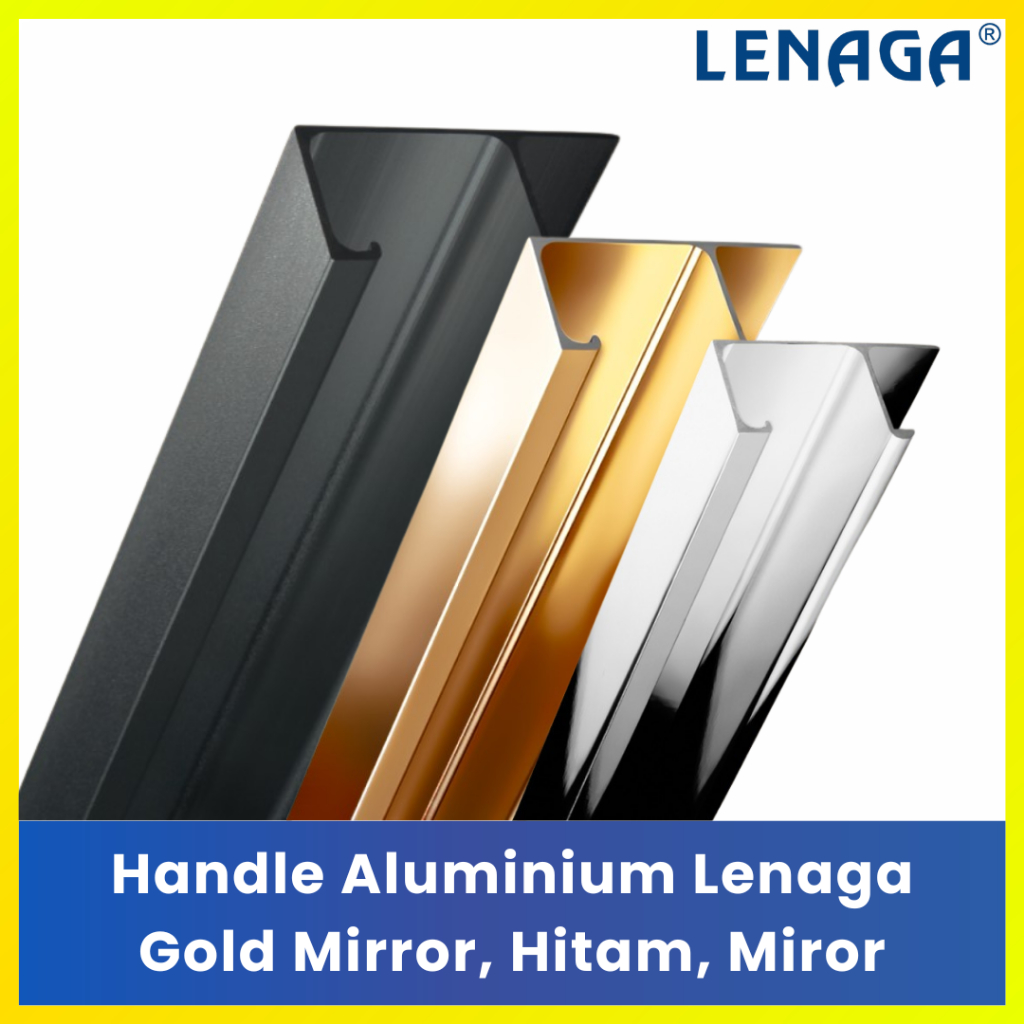 LENAGA Aluminium Profile Handle Emas Cermin Hitam Perak Batangan 3m List Lemari
