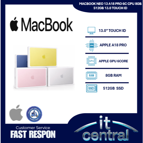 MACBOOK NEO 13 A18 PRO 6C CPU 8GB 512GB 13.0 TOUCH ID GRS RSMI INDONESIA