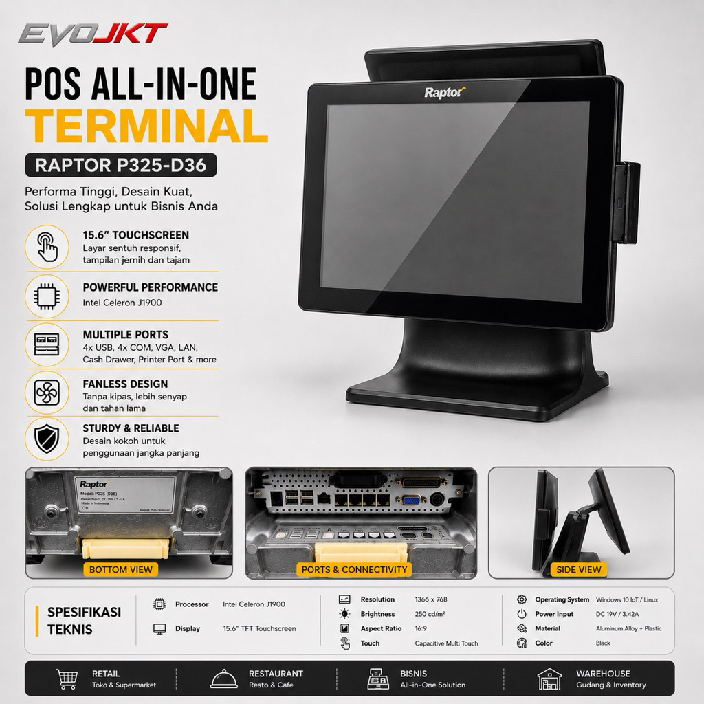 Komputer Mesin Kasir Pos Raptor 325 Bekas Ex Eks Restoran Resto Cafe termurah