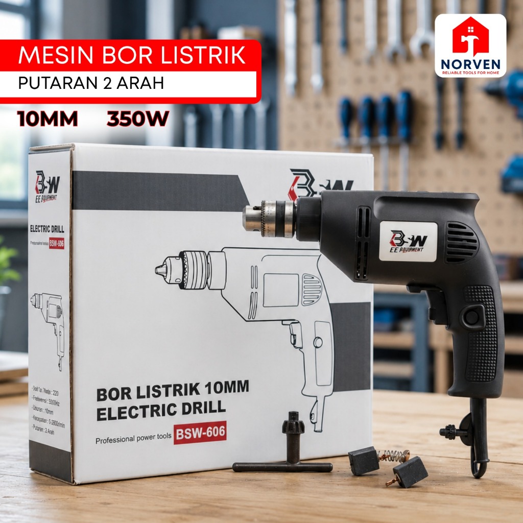 Mesin Bor Listrik 10MM 350W Putaran 2 arah Impact Drill Mesin Bor Tangan Portable  Bor Listrik Porta
