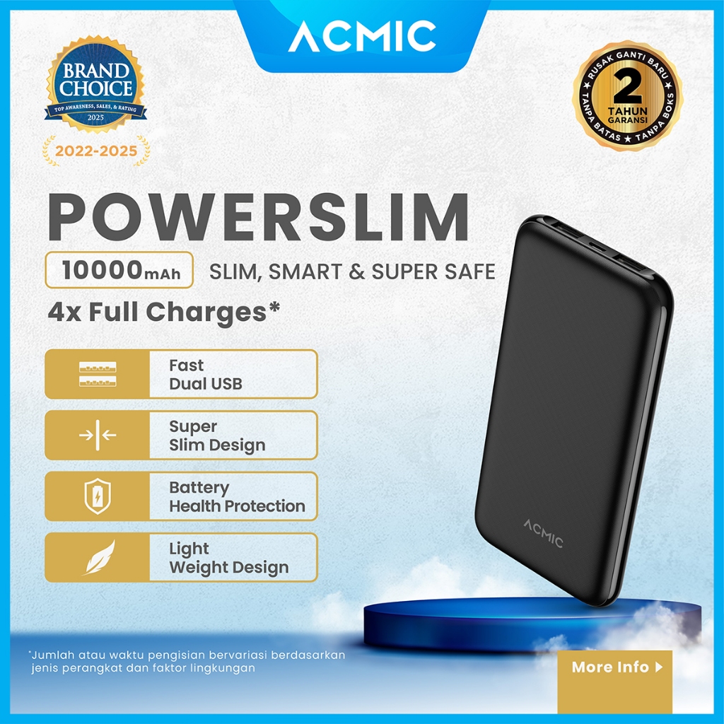 ACMIC PowerSlim 10000mAh Slim PowerBank 2A Fast Charge