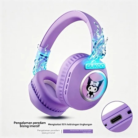 HEADSET GAMING LUCU KUROMI - BATERAI 40 JAM, NYAMAN SEHARIAN GUKOO IRF