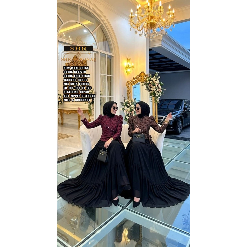 NEW SHR ORI READY MAXI DRESS BLEZER SET HIJAB JAGUAR EMBOS ORI SHR 100%