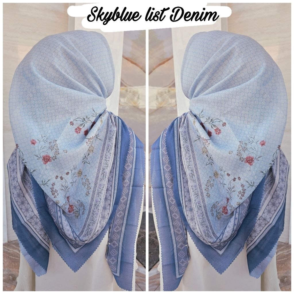 Voal motif sky blue list denim