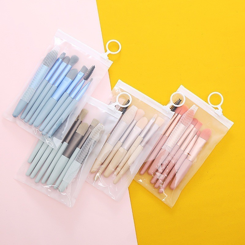 Kuas Make Up 8 IN 1 Free Pouch Make Up Brush 8Pcs Mini Travel Cosmetic Brush Make Up Tools Set