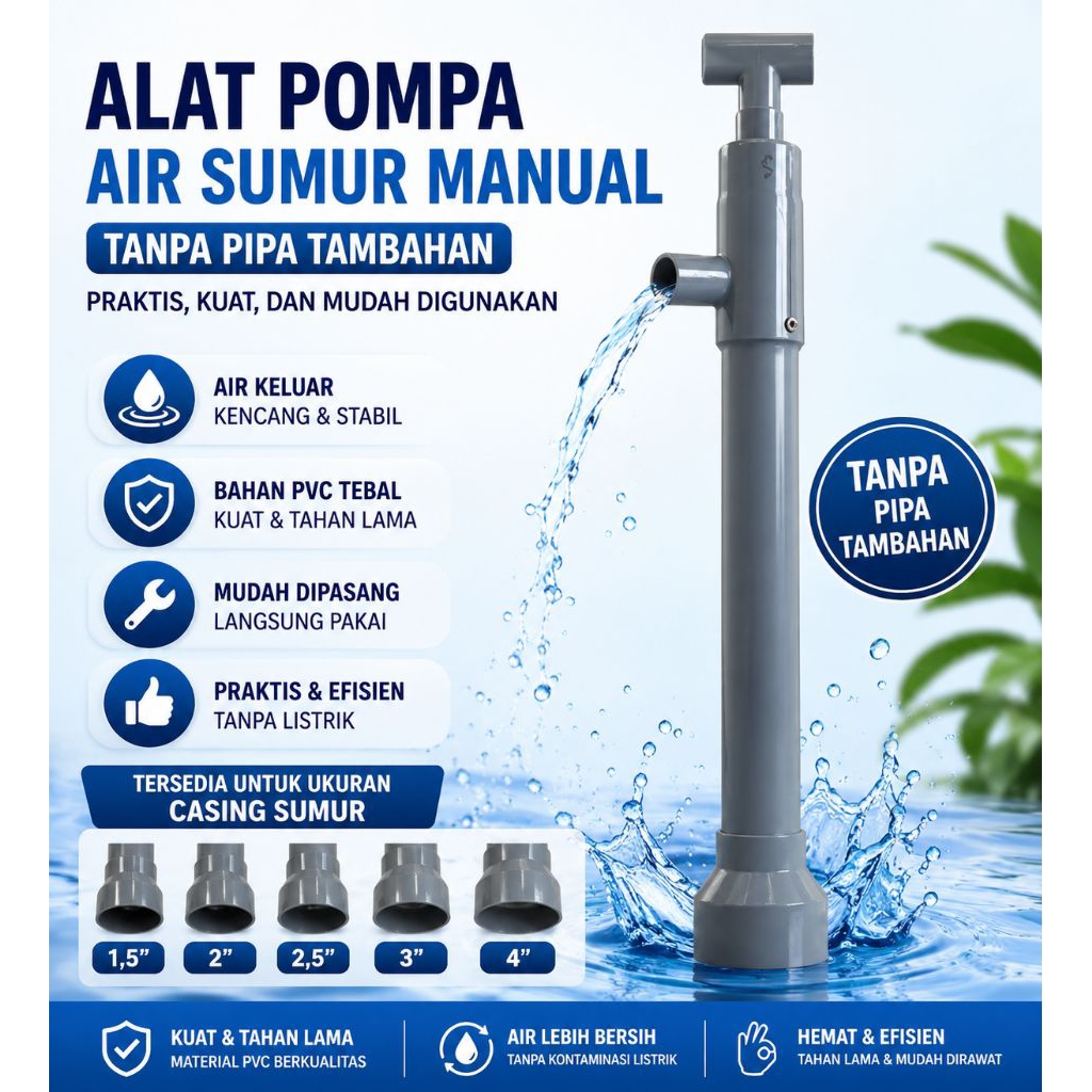 Pompa Manual Air Sumur Bor Tanpa Pipa Tambahan