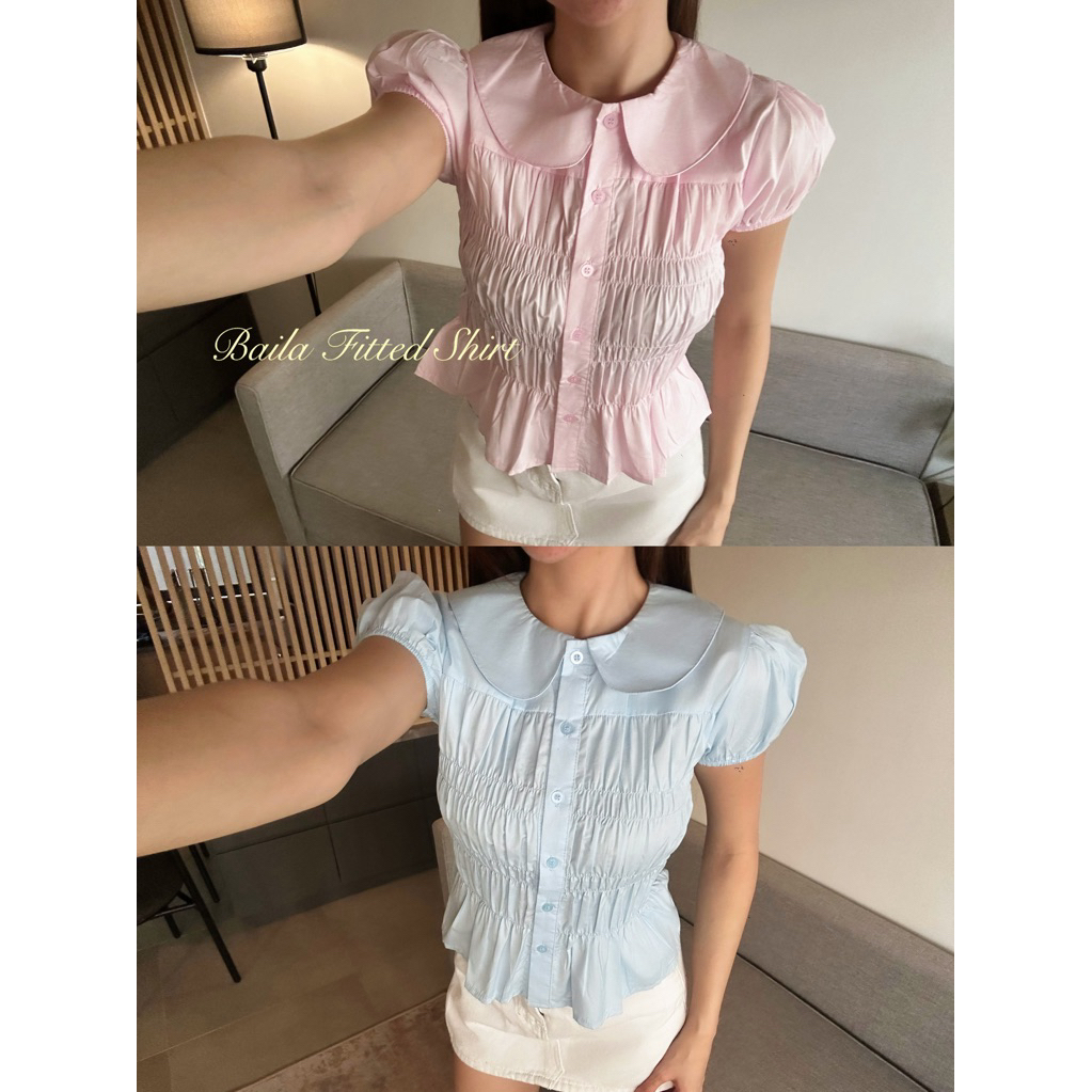 SORINBYHER Baila Fitted Shirt Kemeja Kantor Wanita Smocked Shirt Atasan Kerja Wanita Puff Shoulder T