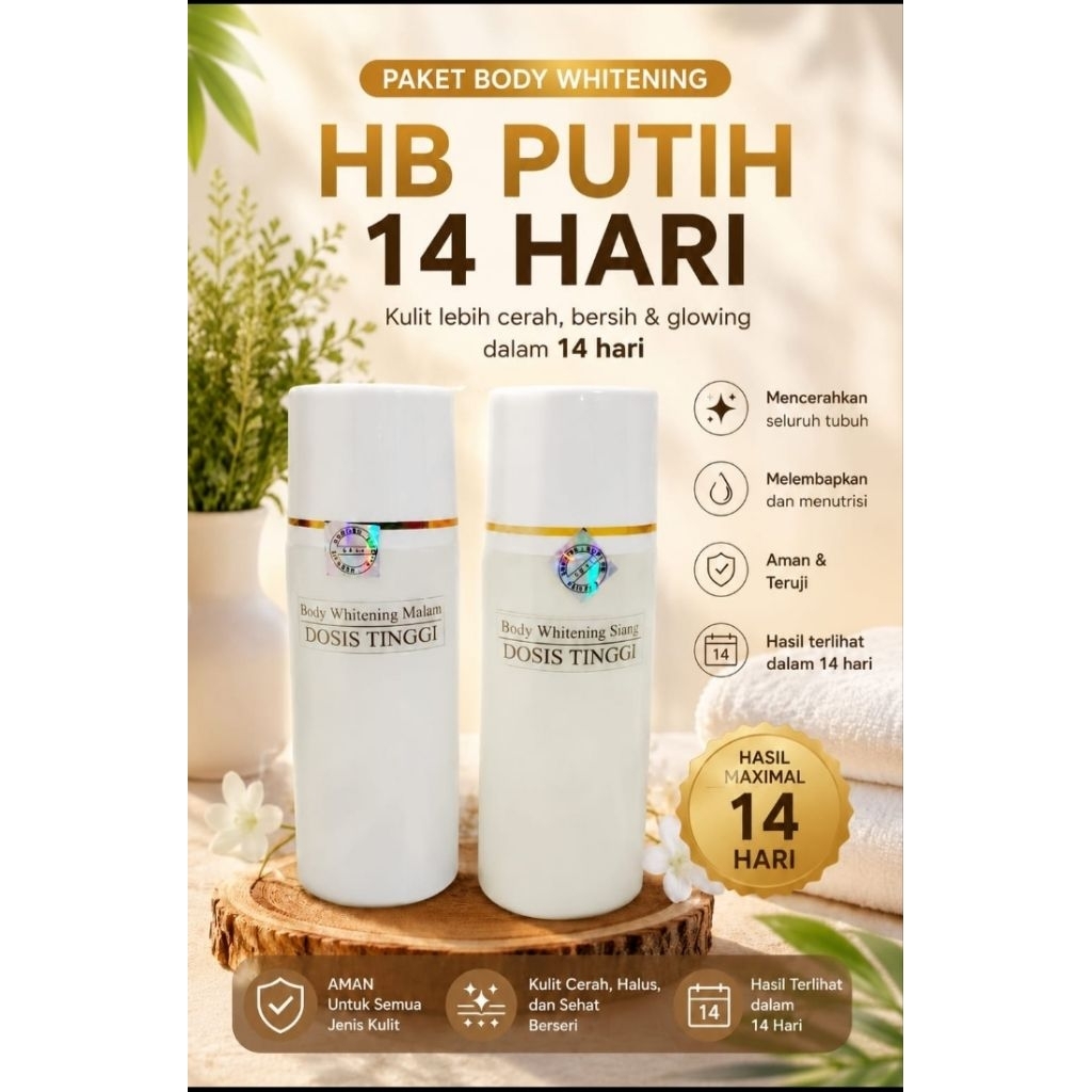 [COD] HB EXTRA WHITENING PEMUTIH BADAN PAKET SIANG MALAM HAND BODY LOTION PUTIH 14 HARI