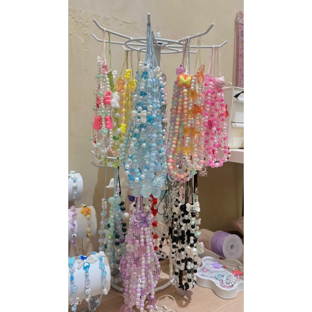 BELI 1 GRATIS 1 Gantungan hp Manik Strap hp Accesories hp Tali hp Crystal Motif Kupu