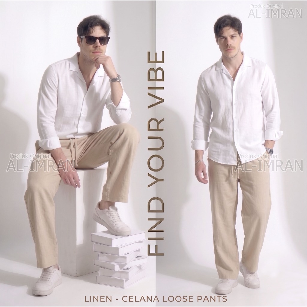 Celana Reguler Pria Linen Celana Panjang Pria Katun Linen