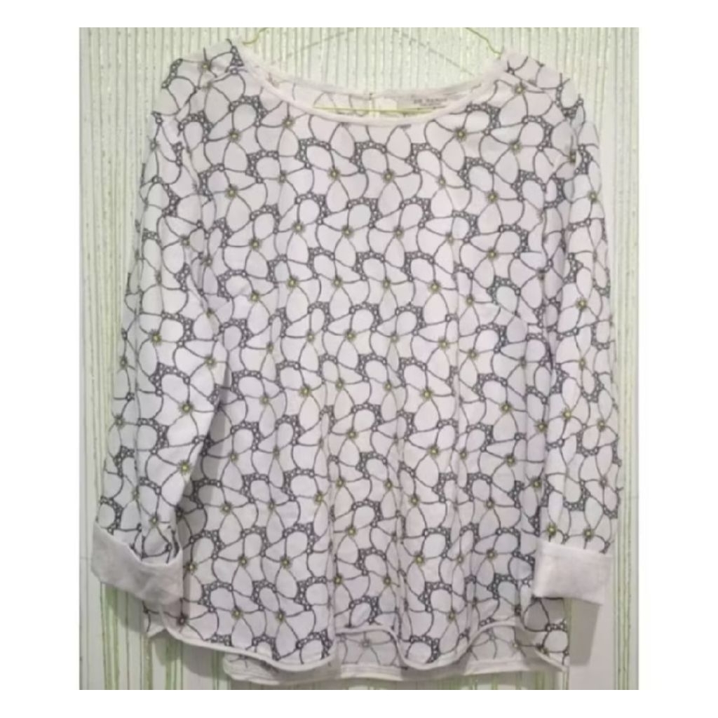 blouse blus wanita putih motif bunga lengan panjang
