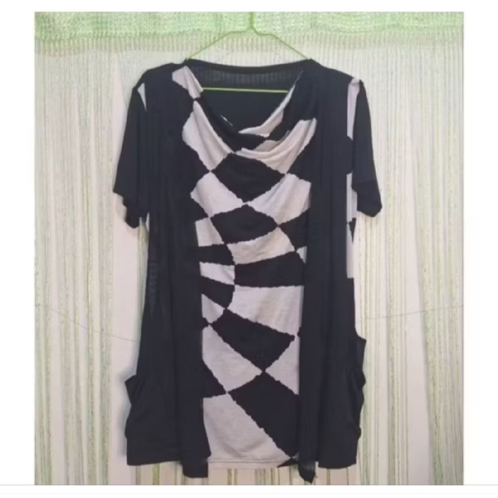 blouse blus wanita jumbo hitam putih lengan pendek, big size