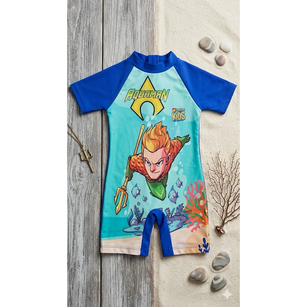 BAJU RENANG BODYSUIT KARAKTER AQUAMAN ROMPER SWIMMING SUIT ANAK LAKI LAKI
