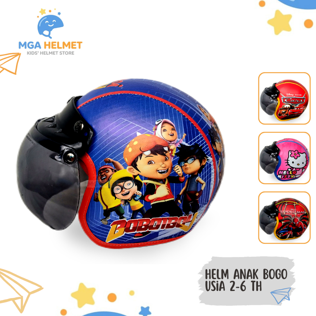 helm anak bogo karakter cewek cowok/ helm motor anak untuk usia 2-6 tahun