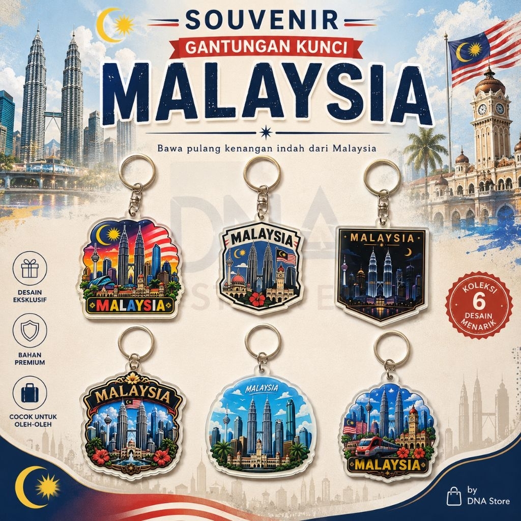 Gantungan kunci akrilik Malaysia souvenir malaysia