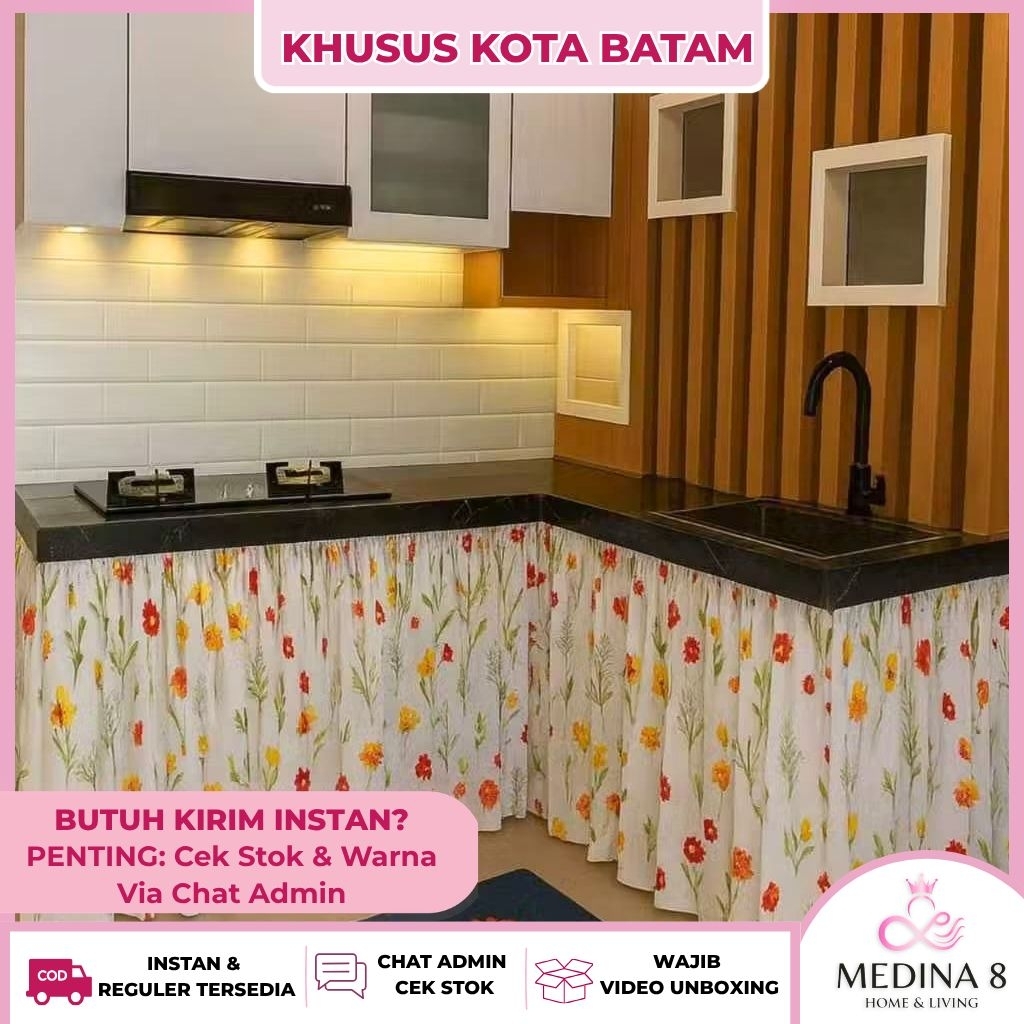 [BISA INSTAN] Gorden Kolong Dapur Motif Bunga Estetik Motif Sakura Ukuran -+100 x 70 cm [BONUS TALI]
