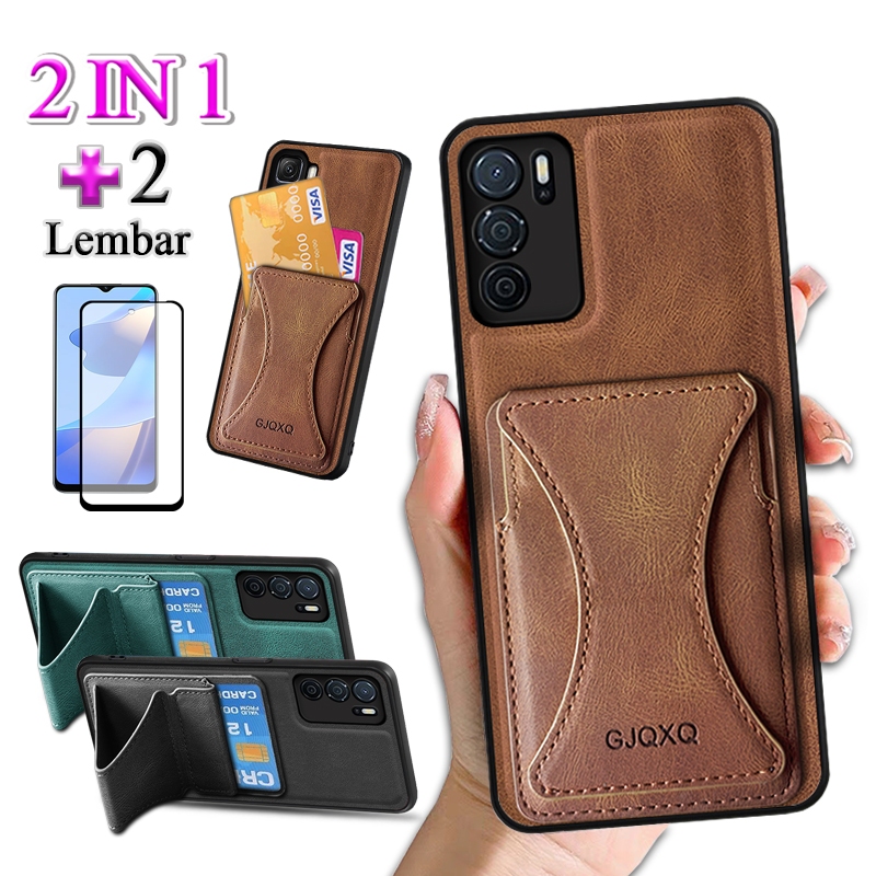 2 In 1 Casing For OPPO A16 A16S Case Tutup Belakang Ponsel Dari Kulit Premium Dengan Slot Kartu Kred