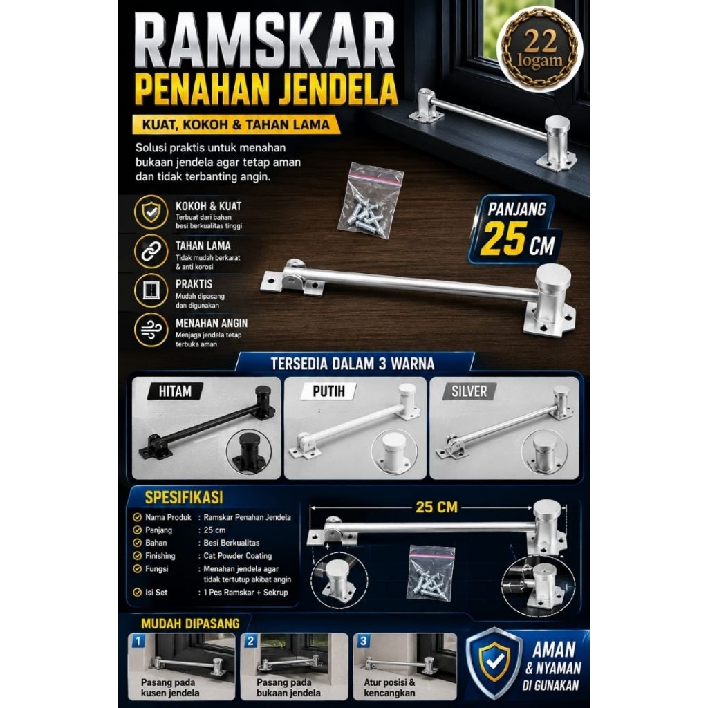 Lamskar Jendela ETERNAL - Desain Modern, Material Solid, Anti Gesek