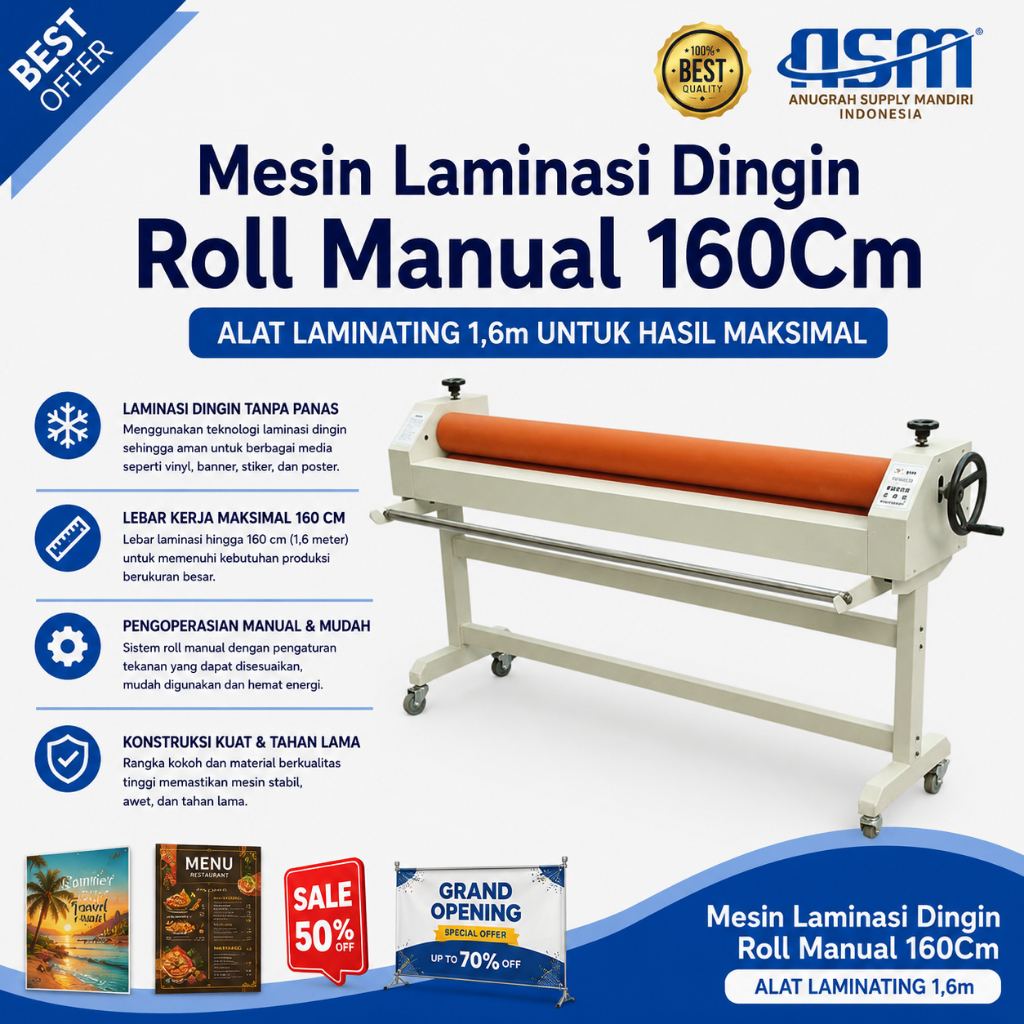 Mesin Laminasi Dingin Roll Manual 160Cm Alat Laminating 1,6m