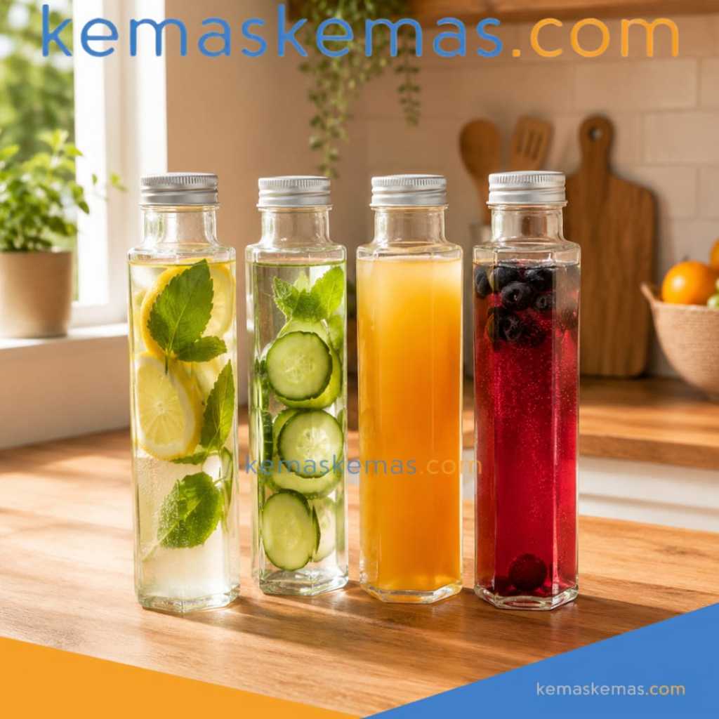 Botol Kaca Hexagon/Botol Kaca Segi Enam/Botol Jus